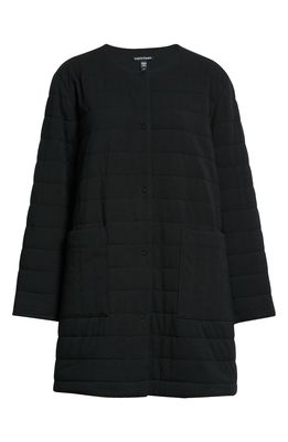 Eileen Fisher Collarless Stretch Organic Cotton Quilted Jacket in Black