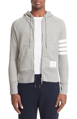 Thom Browne Classic 4-Bar Zip Cotton Hoodie in Heather Grey /White