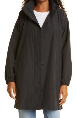 Eileen Fisher Stand Collar Hidden Hood Organic Cotton Blend Coat in Black