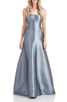 Kay Unger Tatiana Satin A-Line Gown in Nile Blue