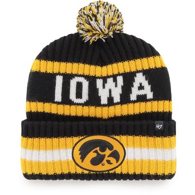 Men's '47 Black Iowa Hawkeyes Bering Cuffed Knit Hat with Pom