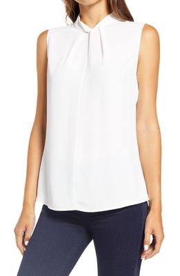 Ming Wang Twist Neck Sleeveless Top in White