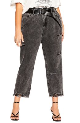 City Chic Belted High Waist Straight Leg Jeans in Black Wash