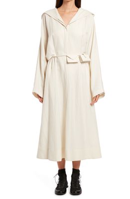 The Row Cynthia Silk & Linen Long Sleeve Hooded Dress in Ivory