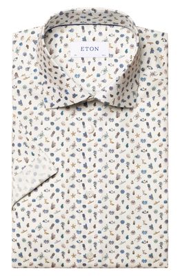 Eton Ocean Print Wrinkle Free Dress Shirt in Natural