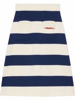 Gucci logo-embroidered striped wool skirt - Blue