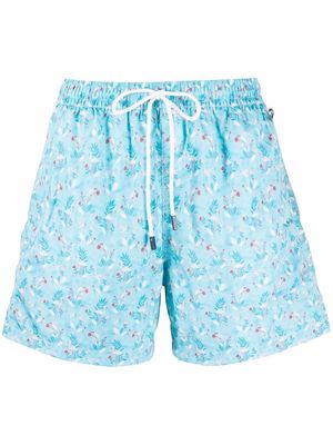 Fedeli flamingo print swim shorts - Blue