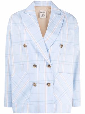 Semicouture check-print double-breasted blazer - Blue