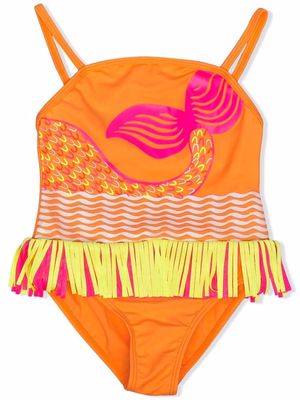Billieblush graphic-print fringed swimsuit - Orange