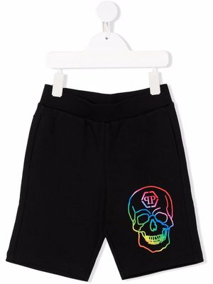 Philipp Plein Junior skull-print longline shorts - Black