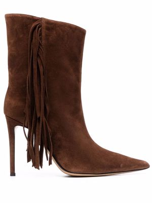 Alexandre Vauthier fringed suede 110mm ankle boots - Brown