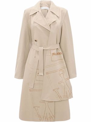 JW Anderson logo-print trench coat - Brown
