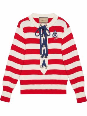 Gucci lace-up striped cotton sweater - Red