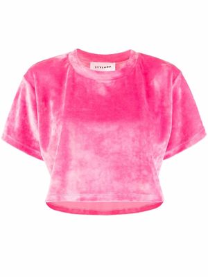 Styland velvet-effect cropped T-shirt - Pink