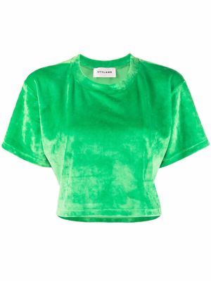 Styland velvet-effect cropped T-shirt - Green