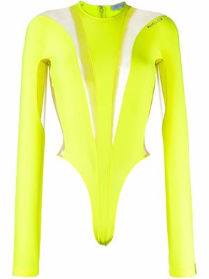 Mugler sheer-panels long-sleeved bodysuit - Yellow