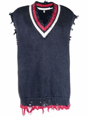 R13 distressed knitted vest top - Blue