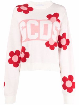 Gcds logo floral-knit jumper - Red
