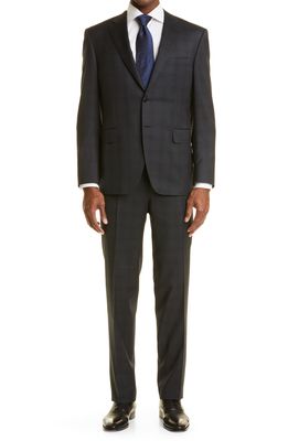 Canali Siena Plaid Wool Suit in Charcoal