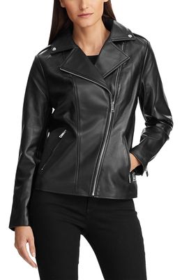 Lauren Ralph Lauren Leather Moto Jacket in Black