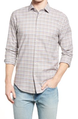 Nordstrom Trim Fit Check Grid Button-Up Shirt in Grey- Tan Sm Check Grid