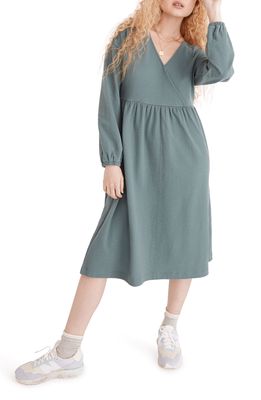 Madewell Long Sleeve V-Neck Crossover Dress in Faded Shale