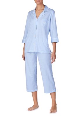 Lauren Ralph Lauren Knit Crop Cotton Pajamas in Pastel Blue