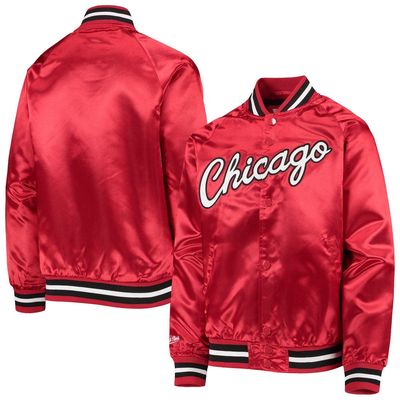 Youth Mitchell & Ness Red Chicago Bulls Hardwood Classics Satin Raglan Full-Snap Jacket