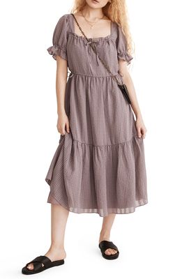 Madewell Square Neck Tiered Midi Dress in Fig