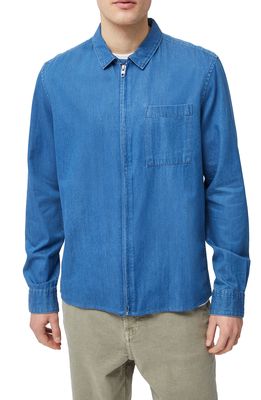 French Connection Cotton Denim Zip-Up Shirt in Mid Wash