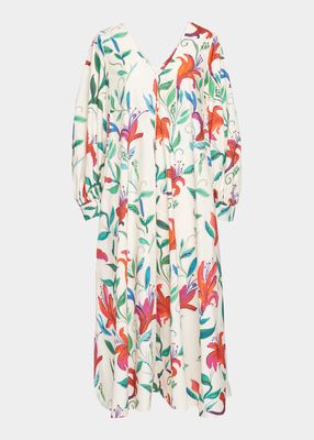 Bali Lily-Print Poplin Midi Dress