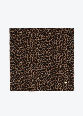 Heart Leopard-Print Wool Scarf