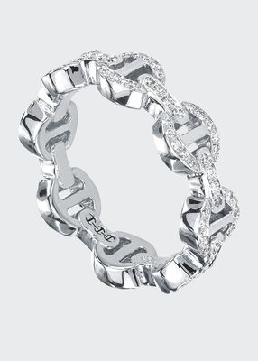 18k White Gold Dame Tri-Link Antiquated Ring with Diamonds