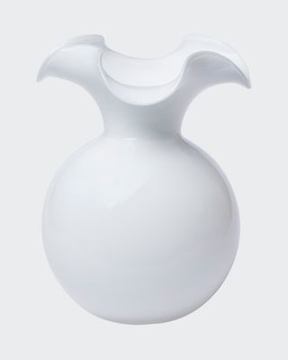 Hibiscus Glass Medium Fluted Vase, White
