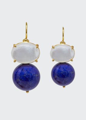 Earrings Monachina Stone Boule Mother Of Pearl Top Lapis Lazuli Bottom Gold