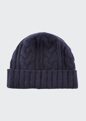 Men's Cable-Knit Cuffed Cashmere Beanie Hat