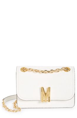 Moschino M Croc Embossed Leather Shoulder Bag in White