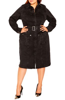 City Chic In The City Long Sleeve Denim Shirtdress in Black