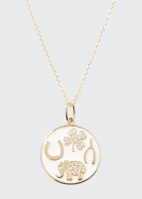14k Luck Tableau Diamond Medallion Necklace, White