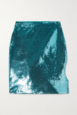 Loewe - Asymmetric Sequined Stretch-knit Mini Skirt - Blue