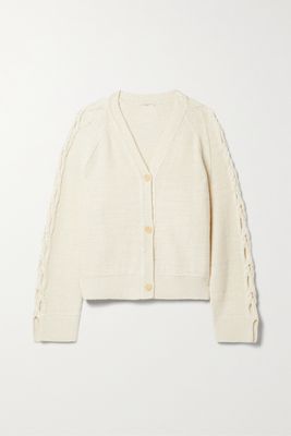 Lafayette148 - Embellished Cable-knit Linen-blend Cardigan - Ecru