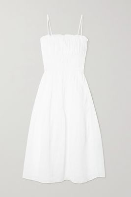 FRAME - Smocked Ramie Midi Dress - White