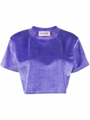 Styland velvet-effect cropped T-shirt - Purple