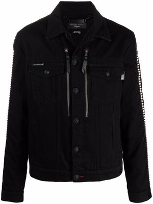 Philipp Plein studded-sleeves logo-patch denim jacket - Black