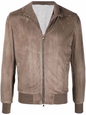Barba zipped-up leather bomber jacket - Brown