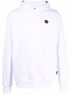 Philipp Plein slim-cut logo-plaque hoodie - White