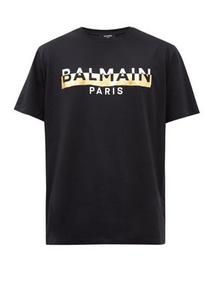 Balmain - Metallic-logo Cotton-jersey T-shirt - Mens - Black Gold
