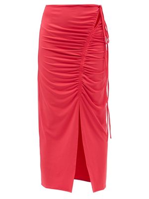 Self-portrait - Gathered Jersey Midi Skirt - Womens - Pink