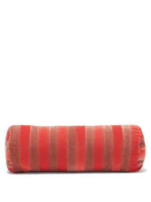 Christina Lundsteen - Cylindrical Striped Cotton-velvet Bolster Cushion - Red Multi