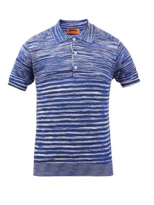 Missoni - Space-dye Striped Cotton-piqué Polo Shirt - Mens - Blue
